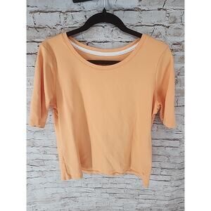 Isaac Mizrahi Live Crewneck T Shirt Womens Large Short Sleeve Peach Cotton
